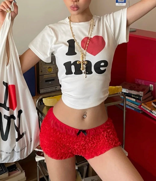 I LOVE ME クロップドスリムTシャツ