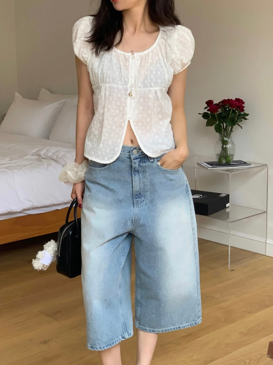 ライトブルーサマーハーフデニムパンツ