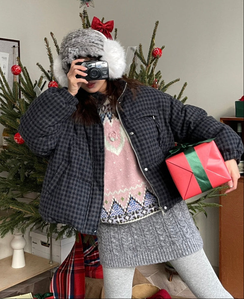 レトロチェックダウンジャケット – Meari cheek