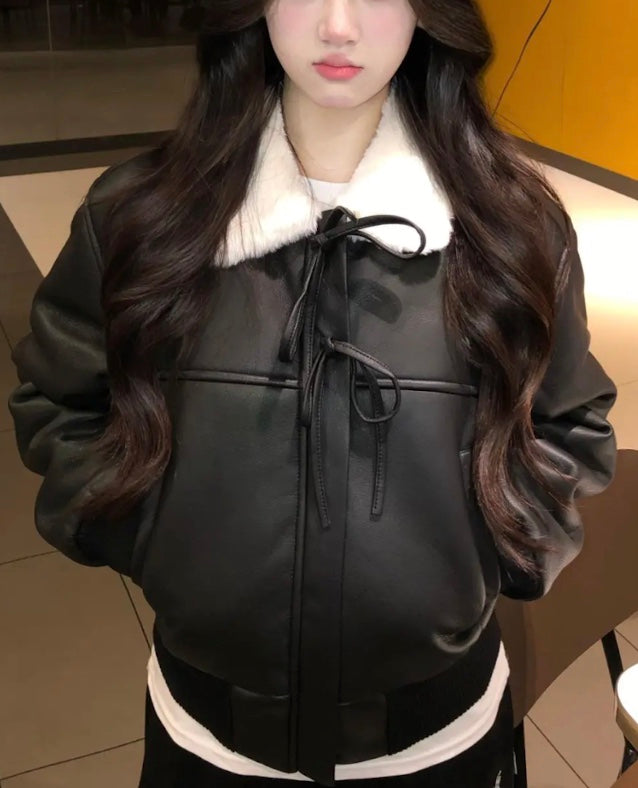 ファーリボンレザージャケット