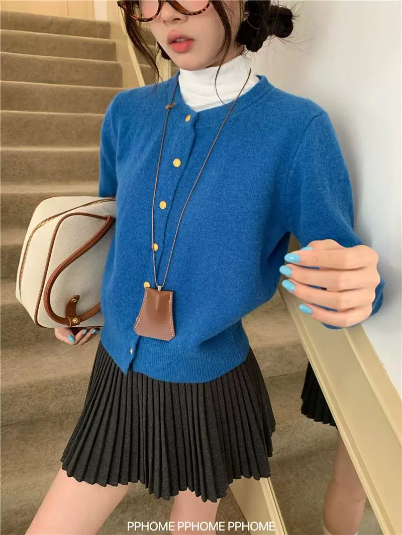 ゴールドボタンクルーネックカーディガン – Meari cheek