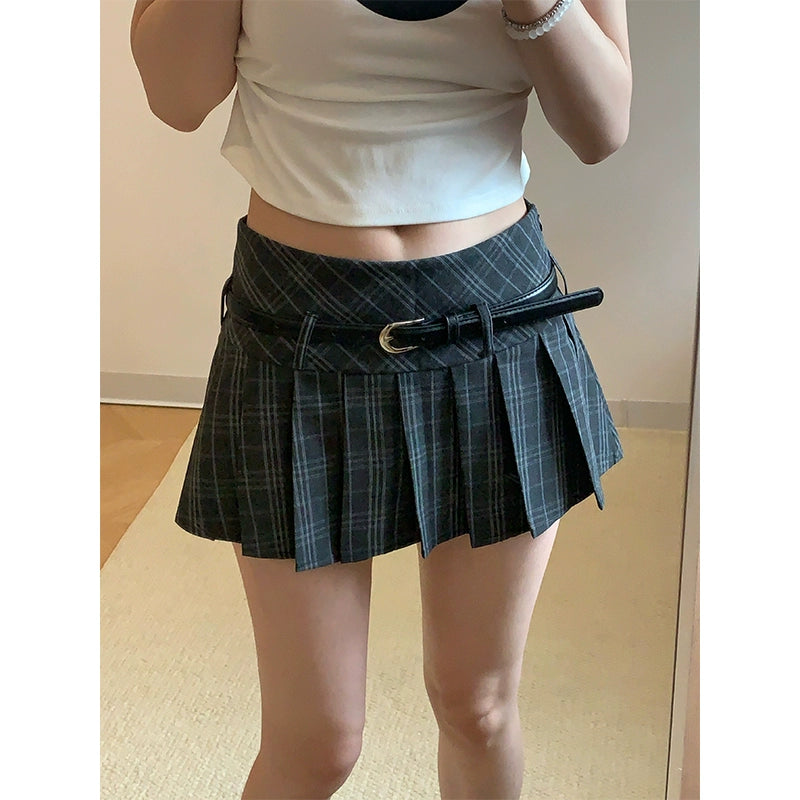 チェックプリーツベルトスカート