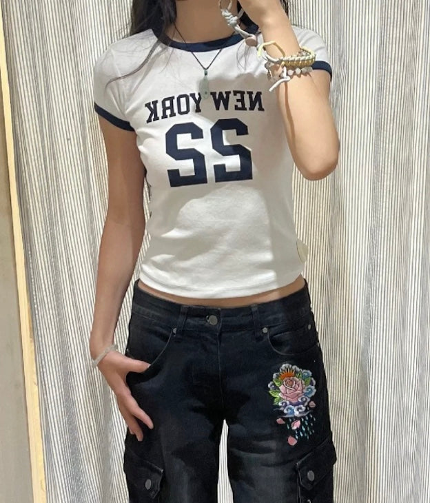 クロップドカラーナンバーTシャツ