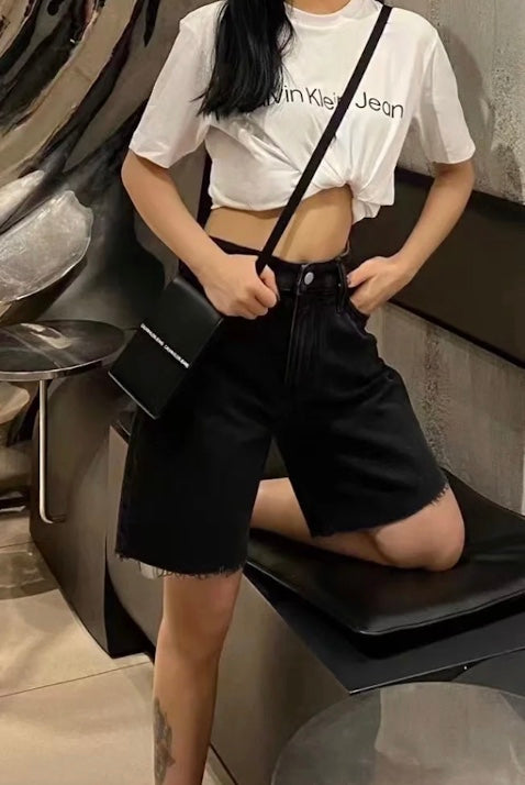 ハイウエストウォッシュルーズハーフパンツ