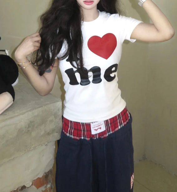 I LOVE ME クロップドスリムTシャツ