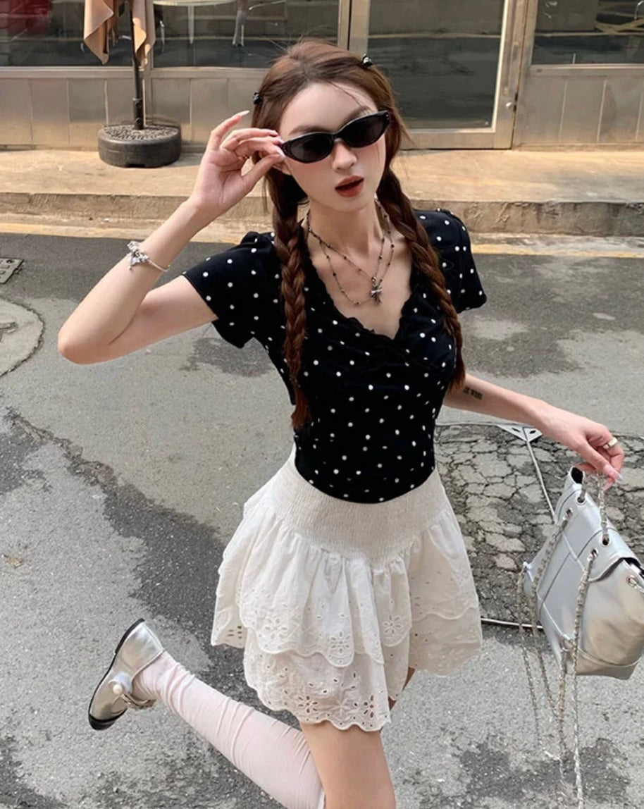 Polka Dot Frilled Skirt レース　スカート Polka Dot Frilled Skirt レース スカート Polka Dot Frilled Skirt