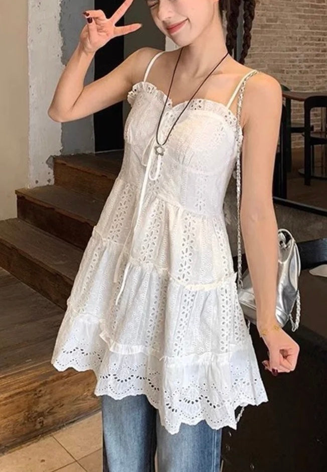 レースレイヤードキャミソールワンピース – Meari cheek