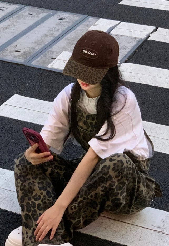 レトロヒョウ柄コントラストキャップ
