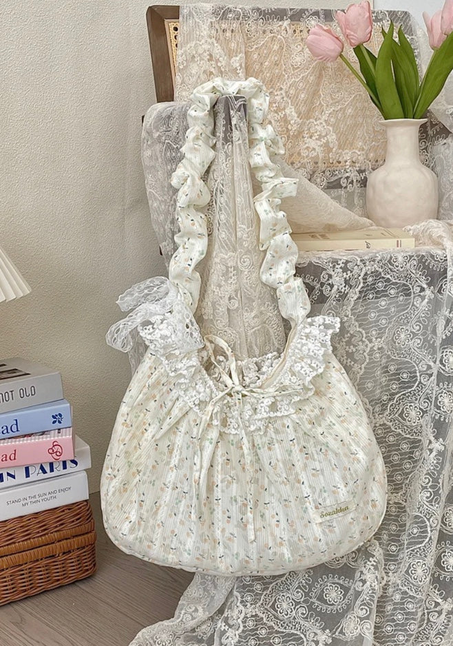 00s y2k フリルレース花柄刺繍がま口ナップザック フェアリーコア コケット コケットレースショルダーバッグ – Meari cheek