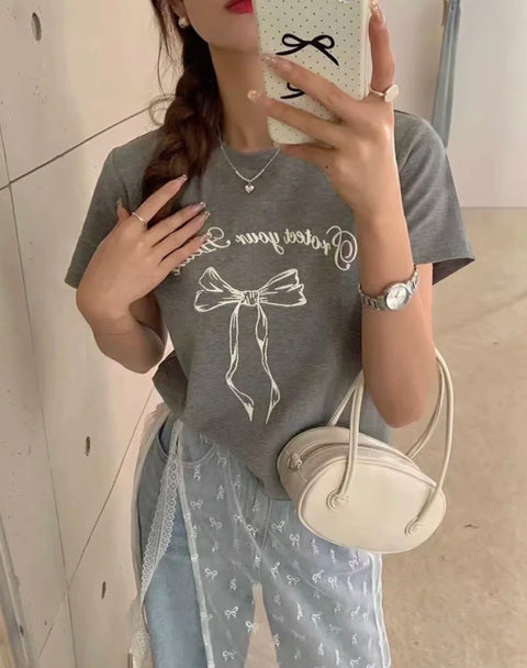 フリーハンドリボンクロップドTシャツ