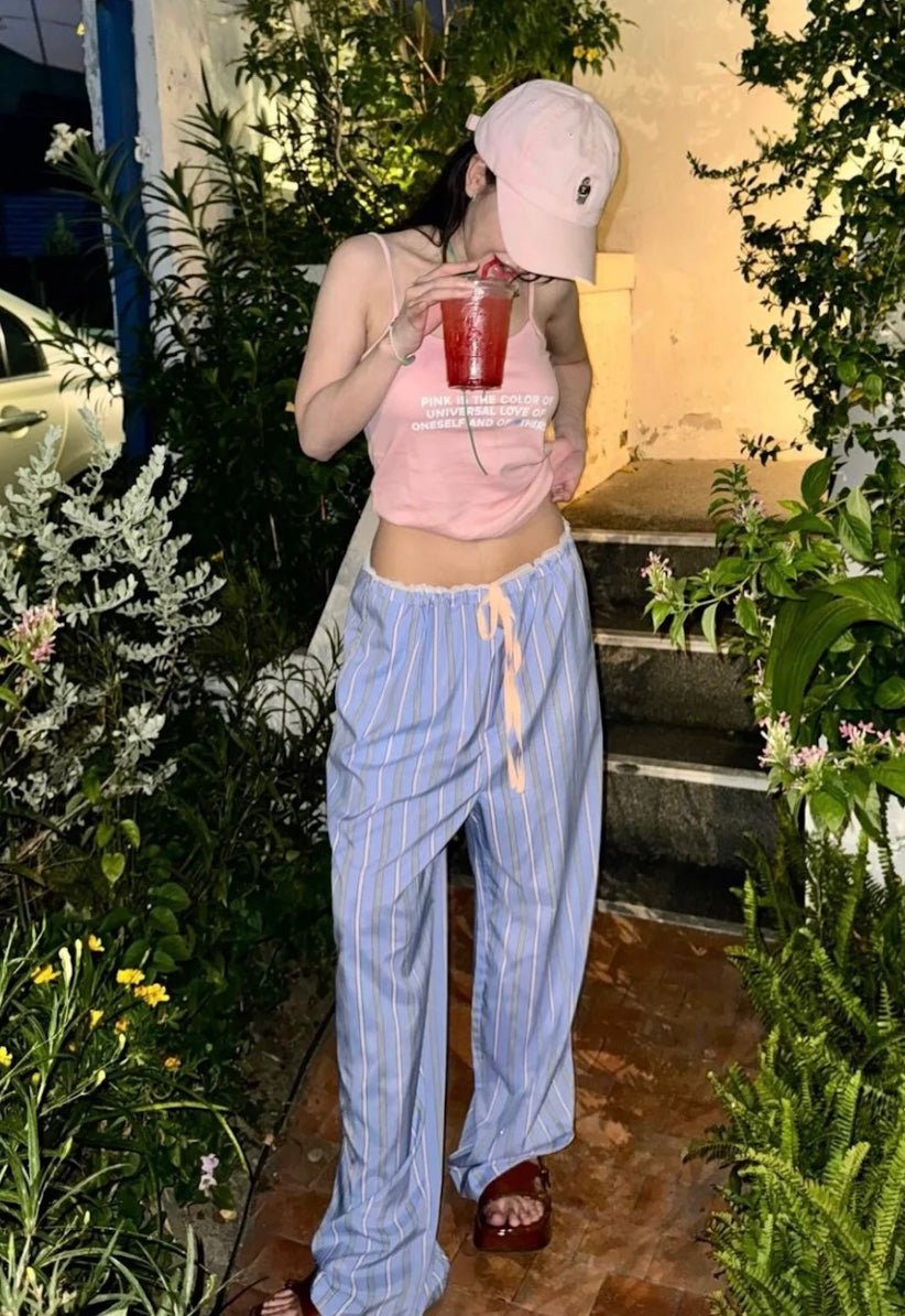 ブルーストライプストレートパンツ