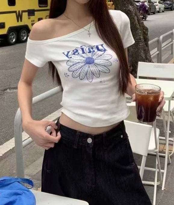 フラワーオフショルギャザートップス – Meari cheek