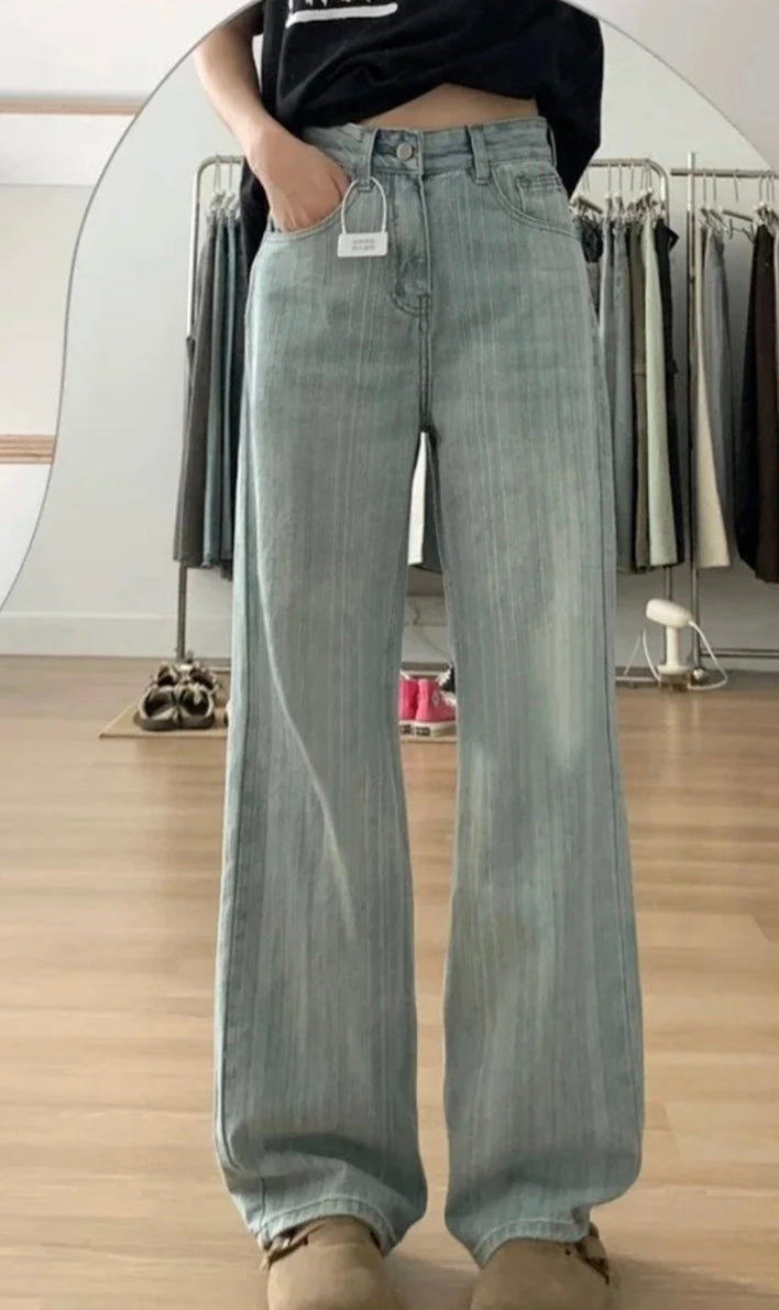 ラインワイドスリムデニムパンツ