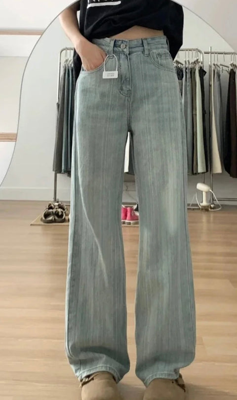 ラインワイドスリムデニムパンツ