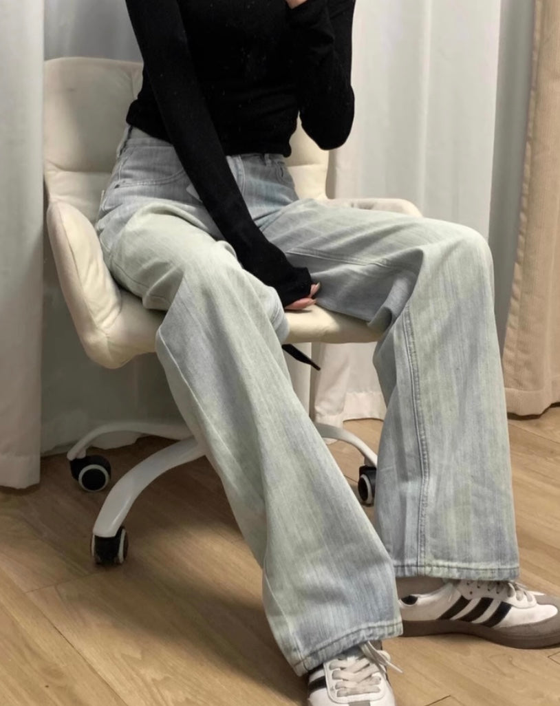 ラインワイドスリムデニムパンツ