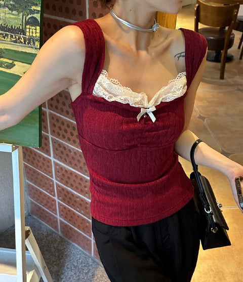 ヴィンテージレースノースリーブトップス