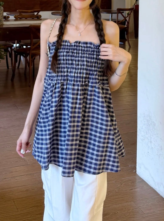 Vネックサマーチェックビスチェ – Meari cheek