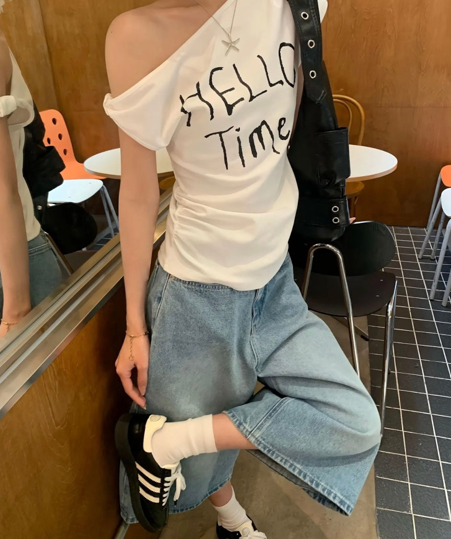 ライトブルーサマーハーフデニムパンツ