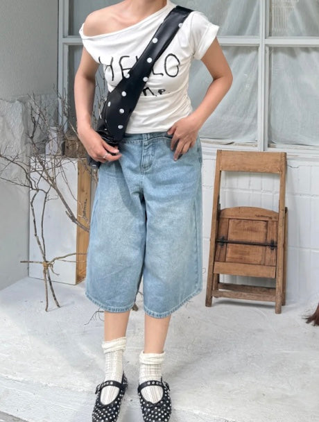 ライトブルーサマーハーフデニムパンツ