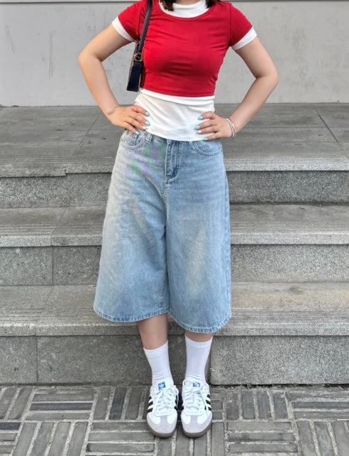 ライトブルーサマーハーフデニムパンツ