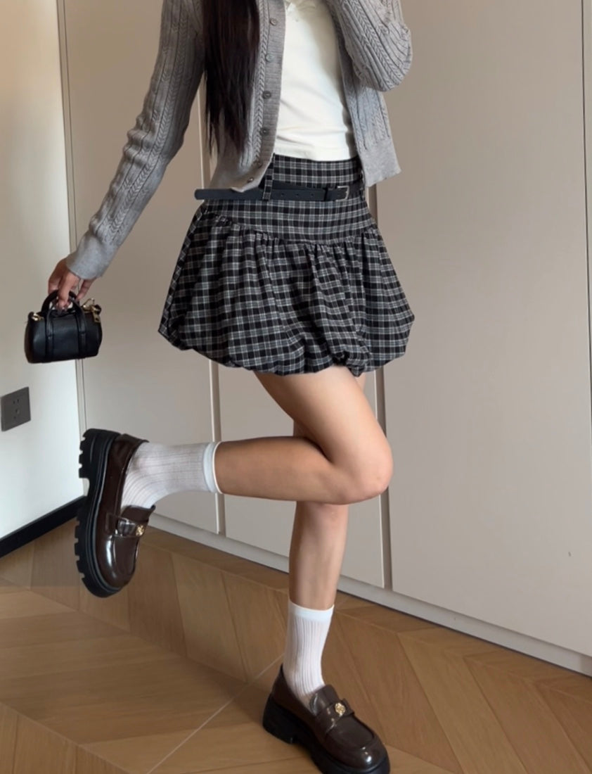 コントラストチェック柄バルーンスカート