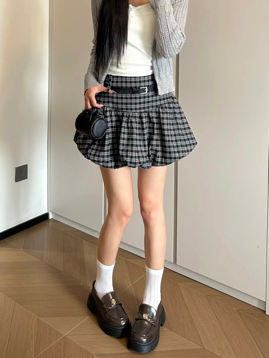 コントラストチェック柄バルーンスカート
