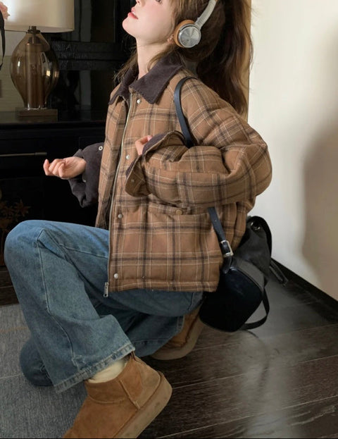 チェック柄コットンショートジャケット