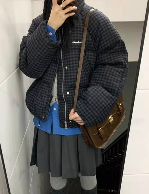 レトロチェックダウンジャケット – Meari cheek