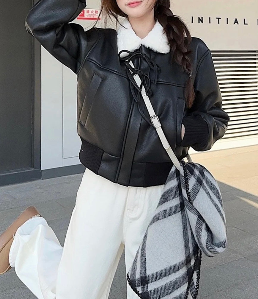 ファーリボンレザージャケット