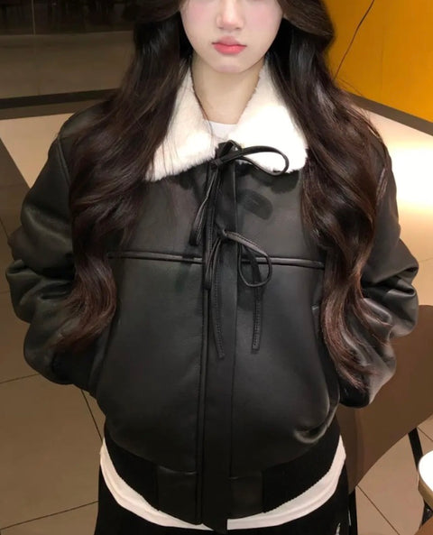 ファーリボンレザージャケット