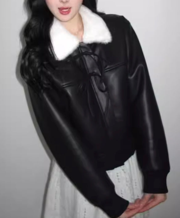 ファーリボンレザージャケット