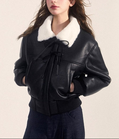 ファーリボンレザージャケット