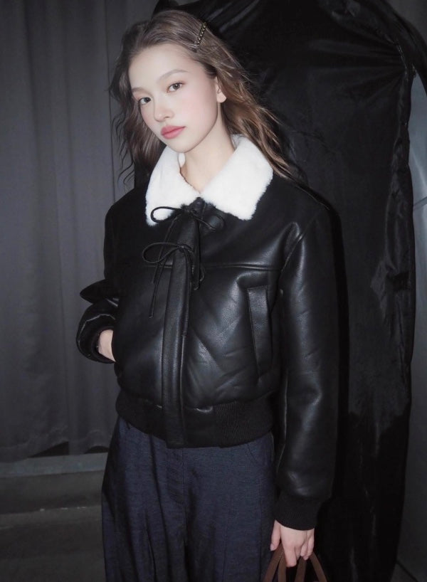 ファーリボンレザージャケット