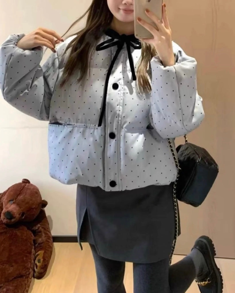 レースアップドットダウンリボンジャケット