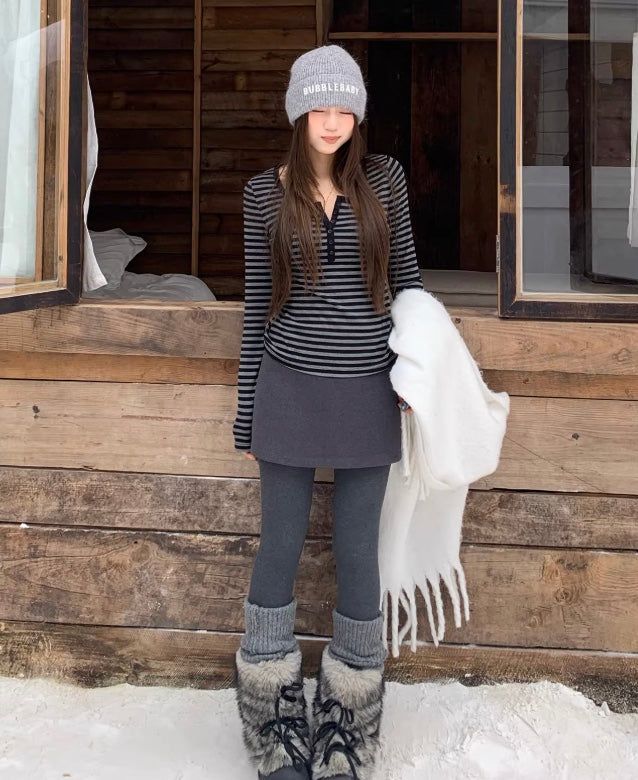 ストライプUネックスリムトップス