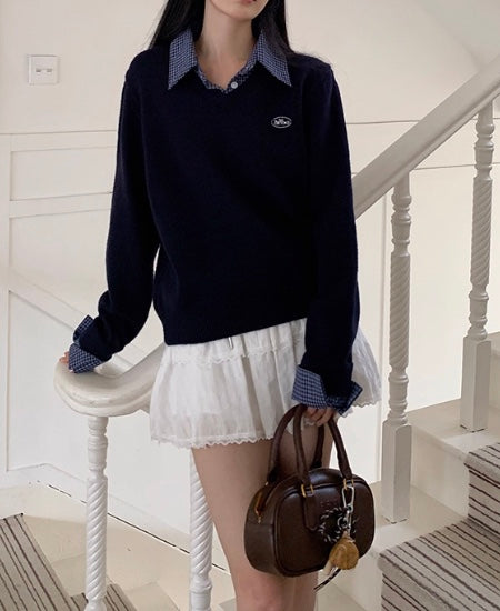 フェイクシャツツーピースルーズトップス