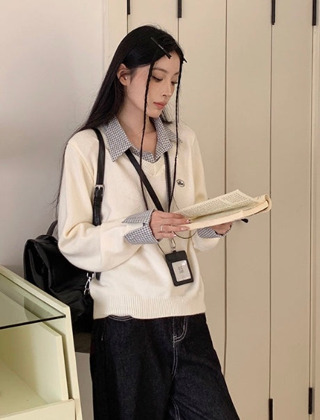 フェイクシャツツーピースルーズトップス