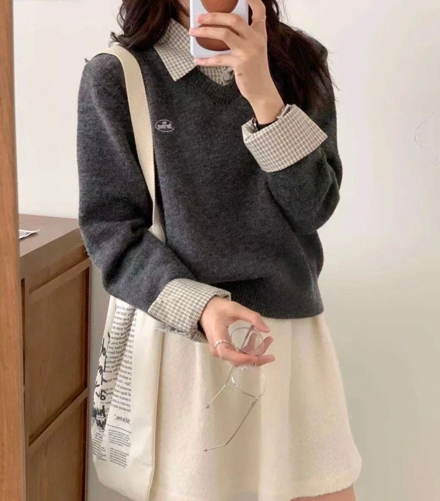 フェイクシャツツーピースルーズトップス