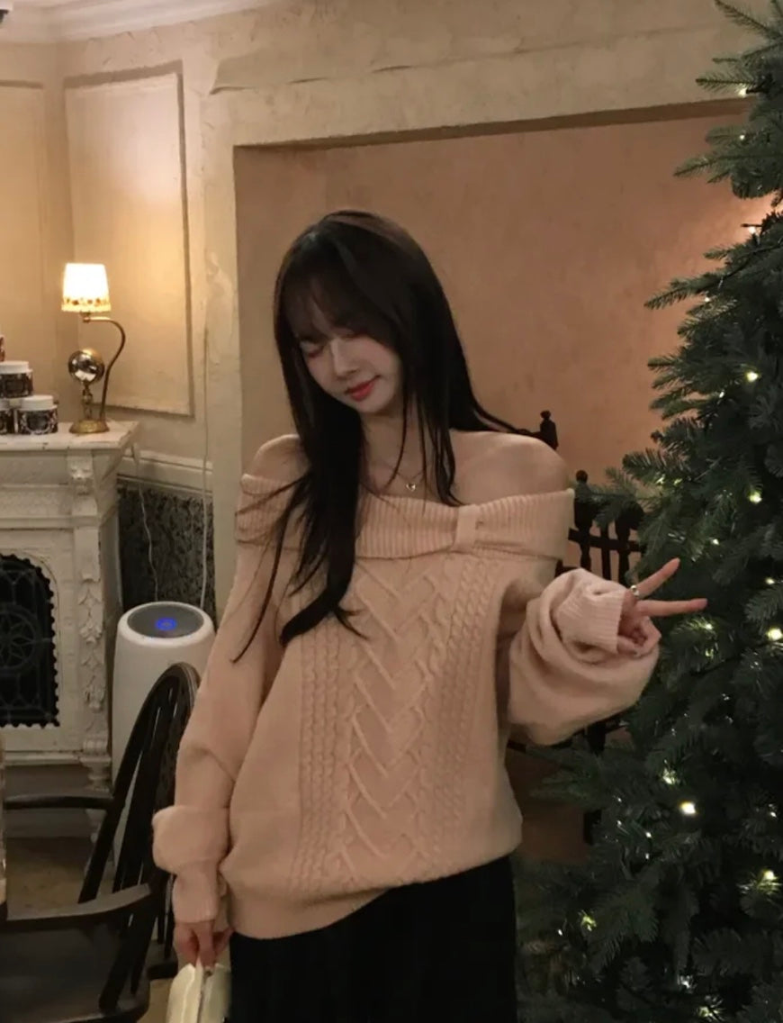 オフショルリボンニットウェア