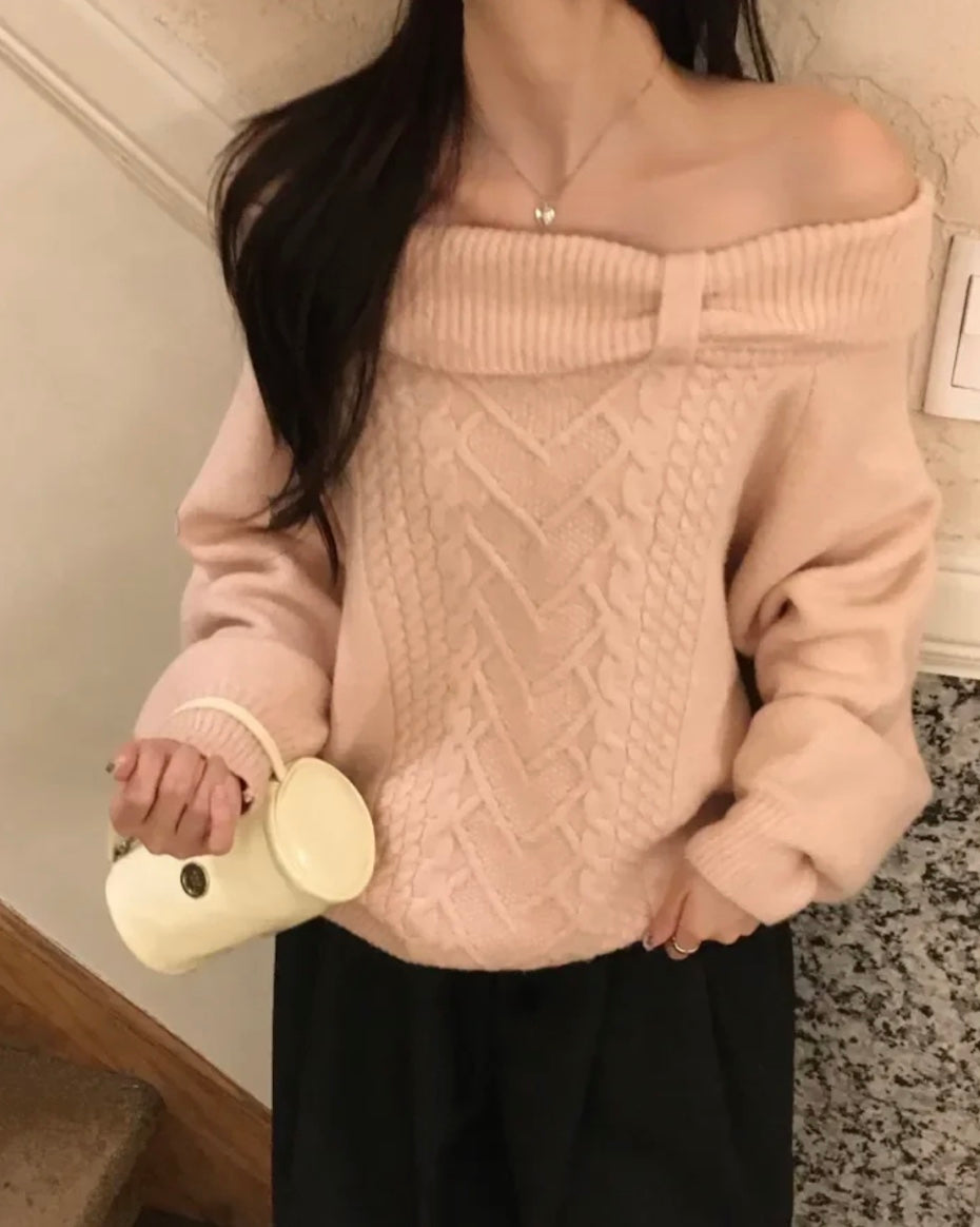 オフショルリボンニットウェア