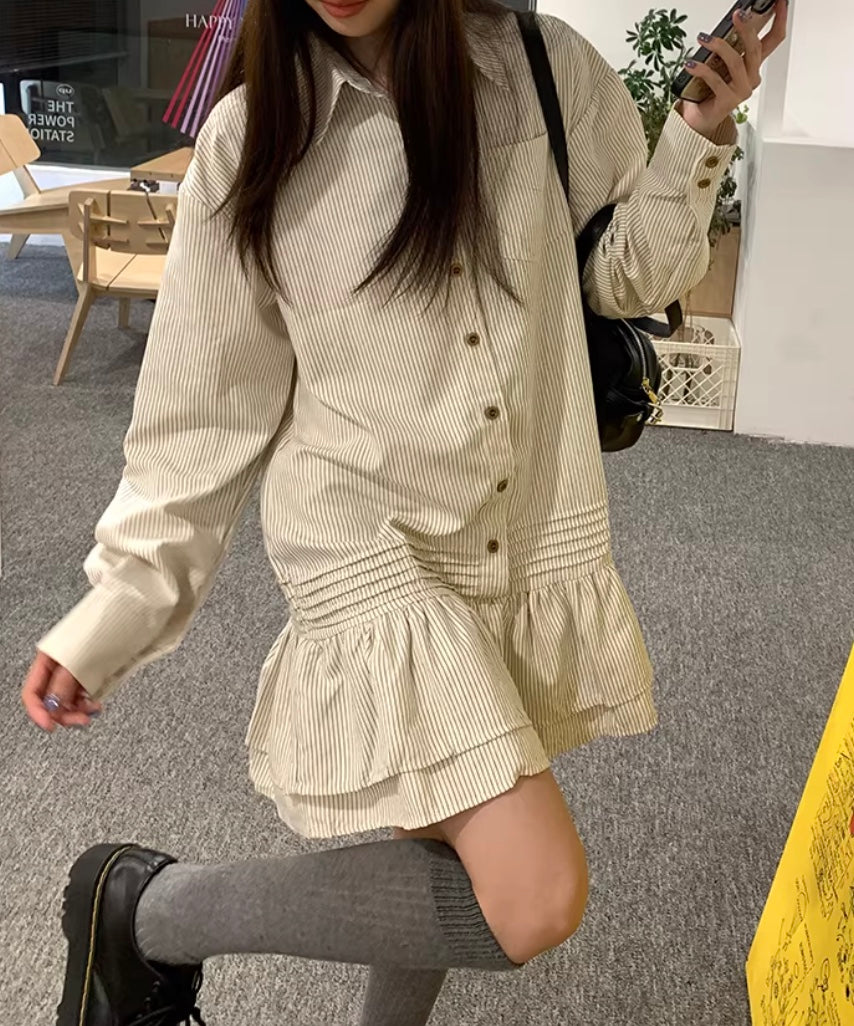 ストライプフリルシャツドレス