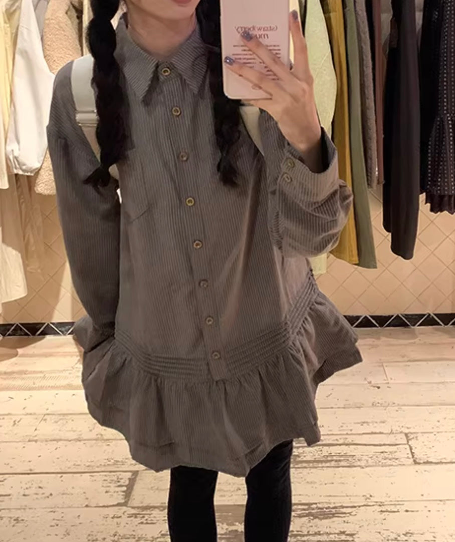 ストライプフリルシャツドレス