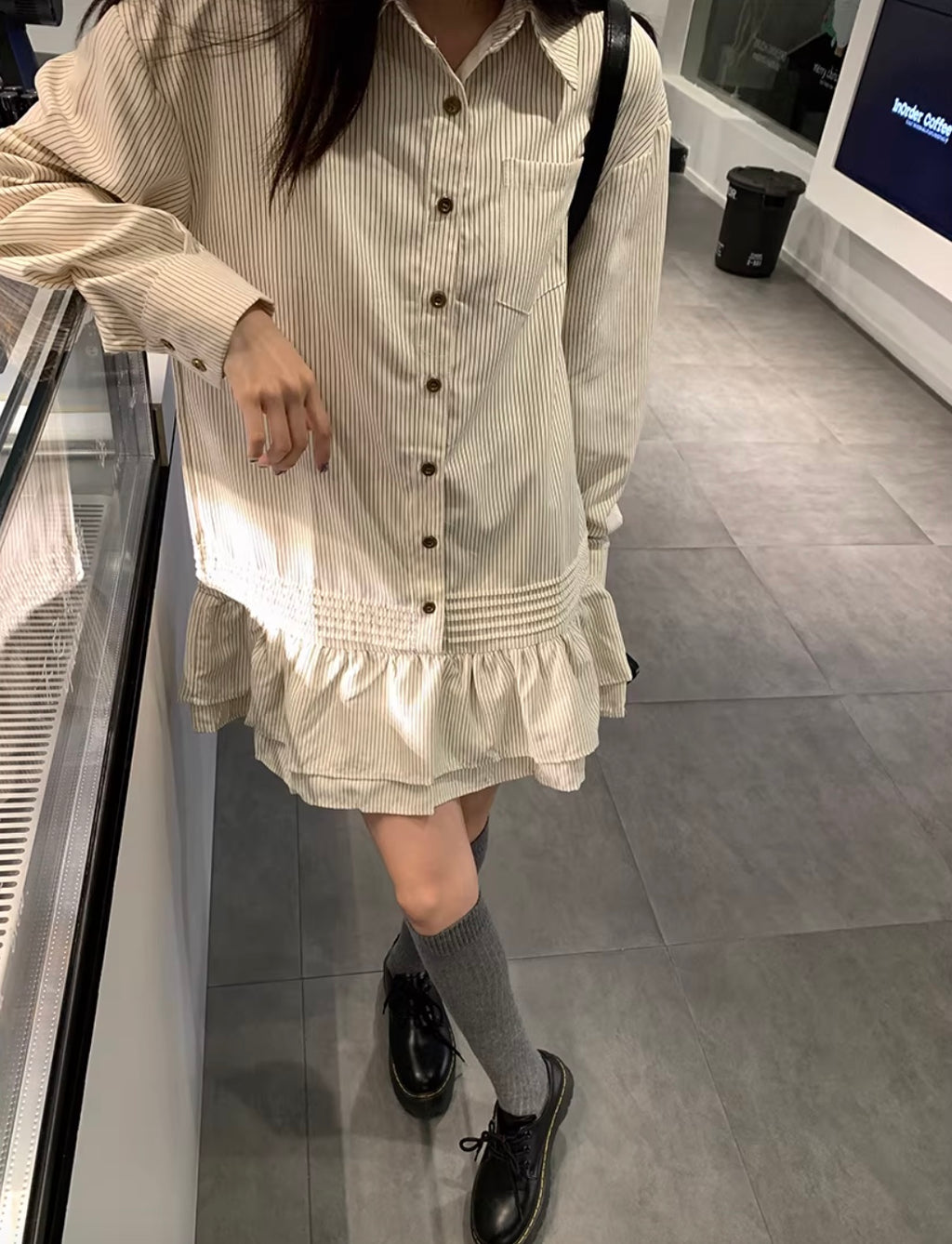 ストライプフリルシャツドレス