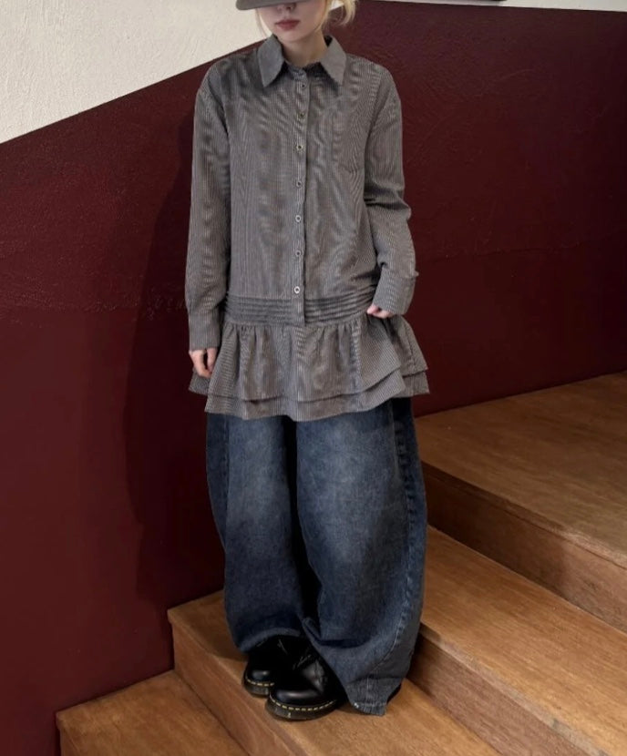 ストライプフリルシャツドレス