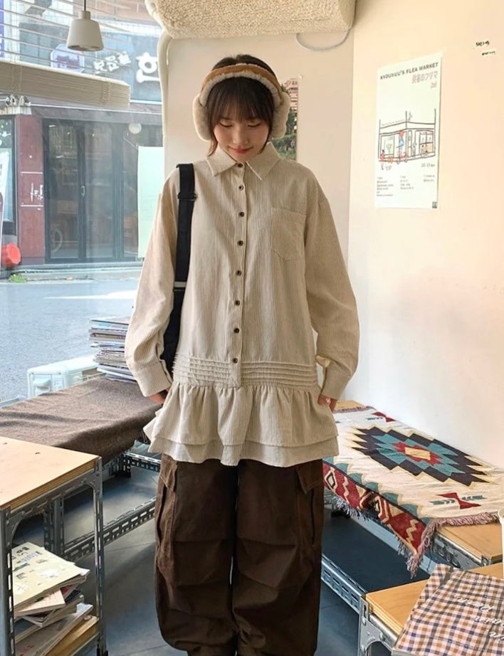 ストライプフリルシャツドレス