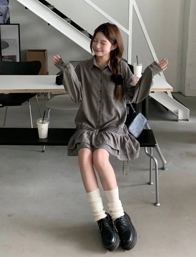 ストライプフリルシャツドレス