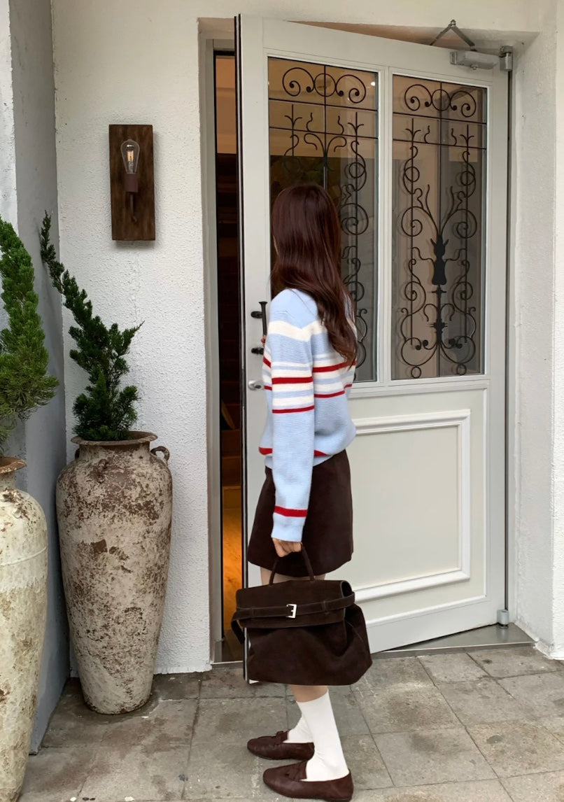 ストライプブルーポロニット