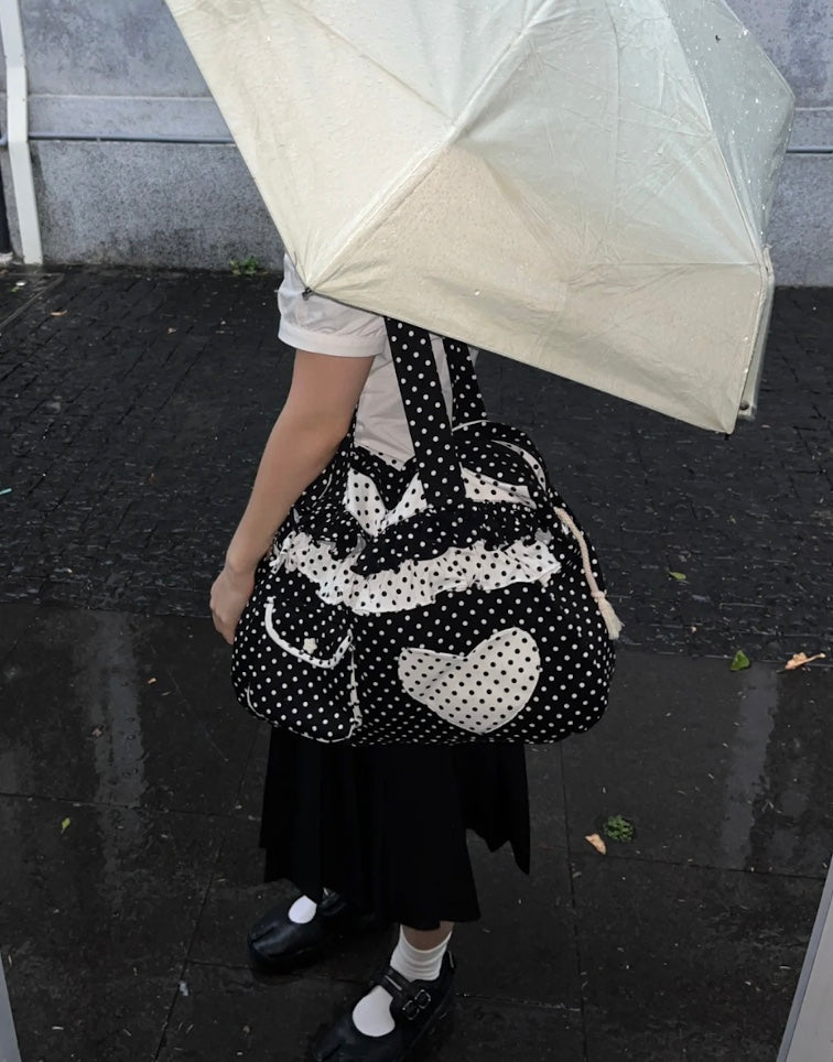 ドット模様ラブキャンバスバッグ