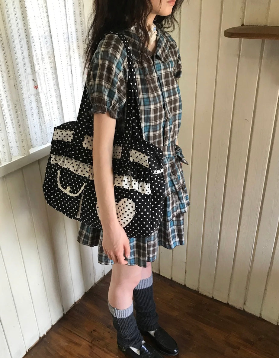 ドット模様ラブキャンバスバッグ