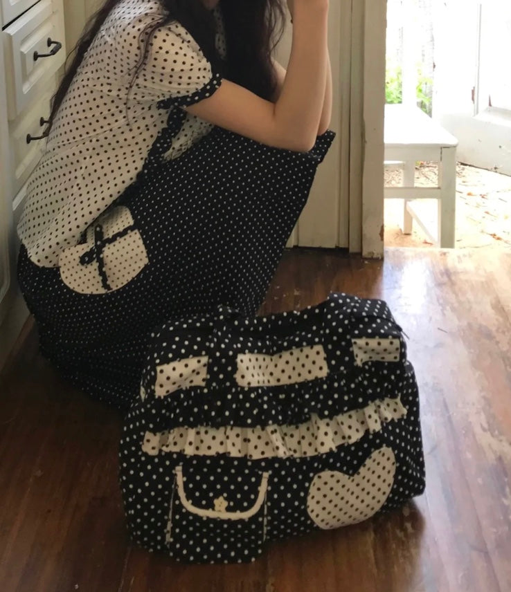 ドット模様ラブキャンバスバッグ